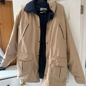 90s Vintage L.L. Bean Beige Field Coat with Navy Fleece Liner